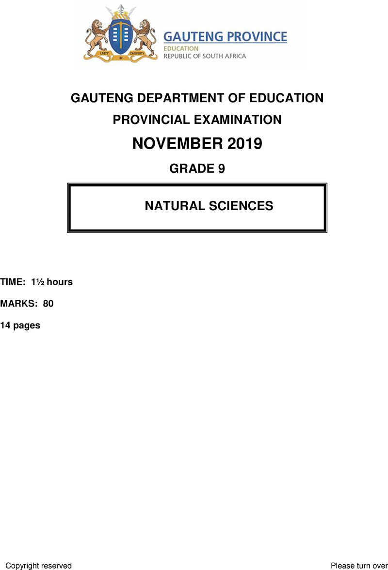 Grade 9 Provincial Exam Natural Sciences Ng November 2019 QP