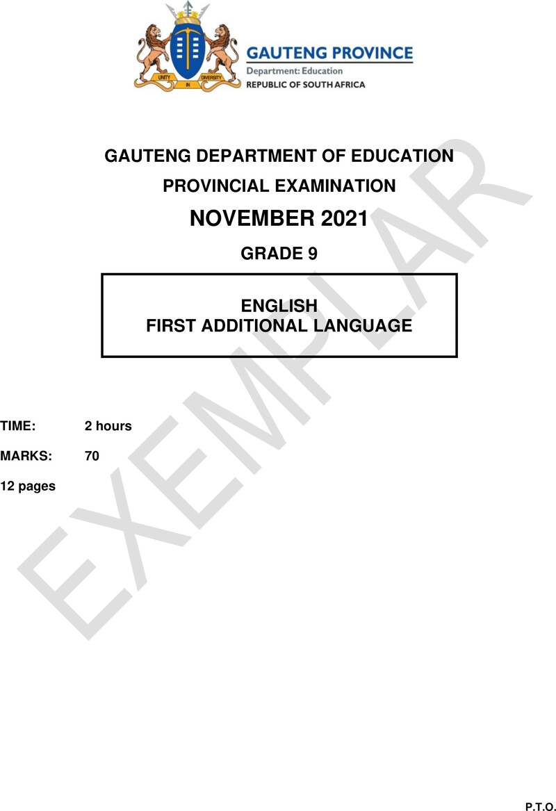 Grade 9 Provincial Exam Ng Fal November 2021 QP
