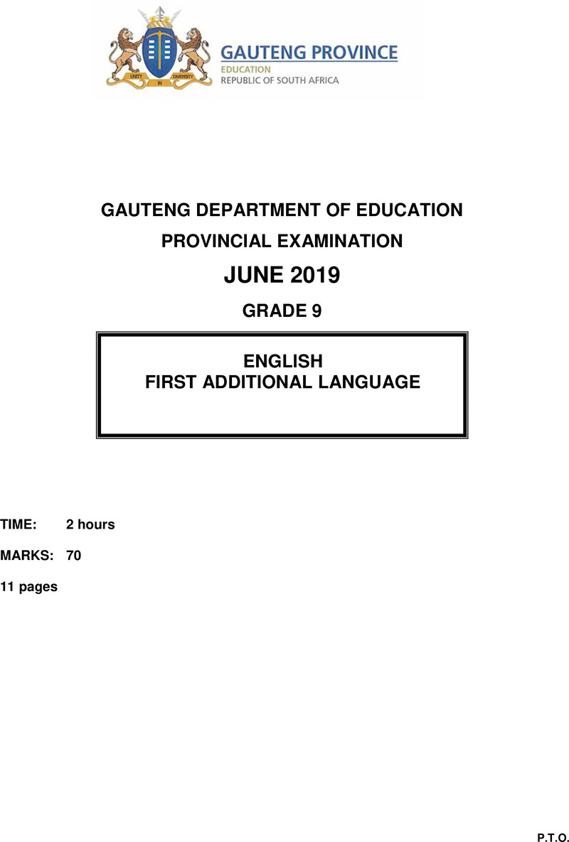 Grade 9 Provincial Exam Ng First Additional Language June 2019 QP