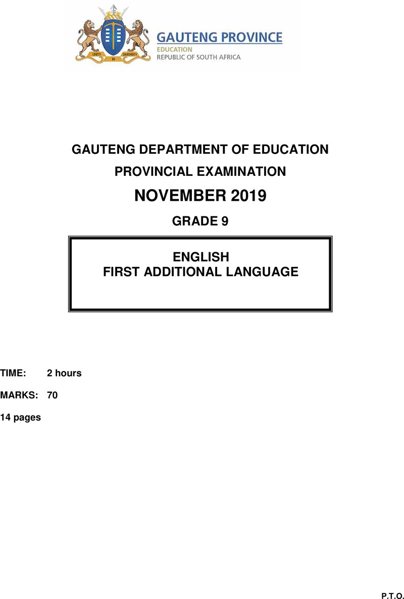 Grade 9 Provincial Exam Ng First Additional Language November 2019 QP
