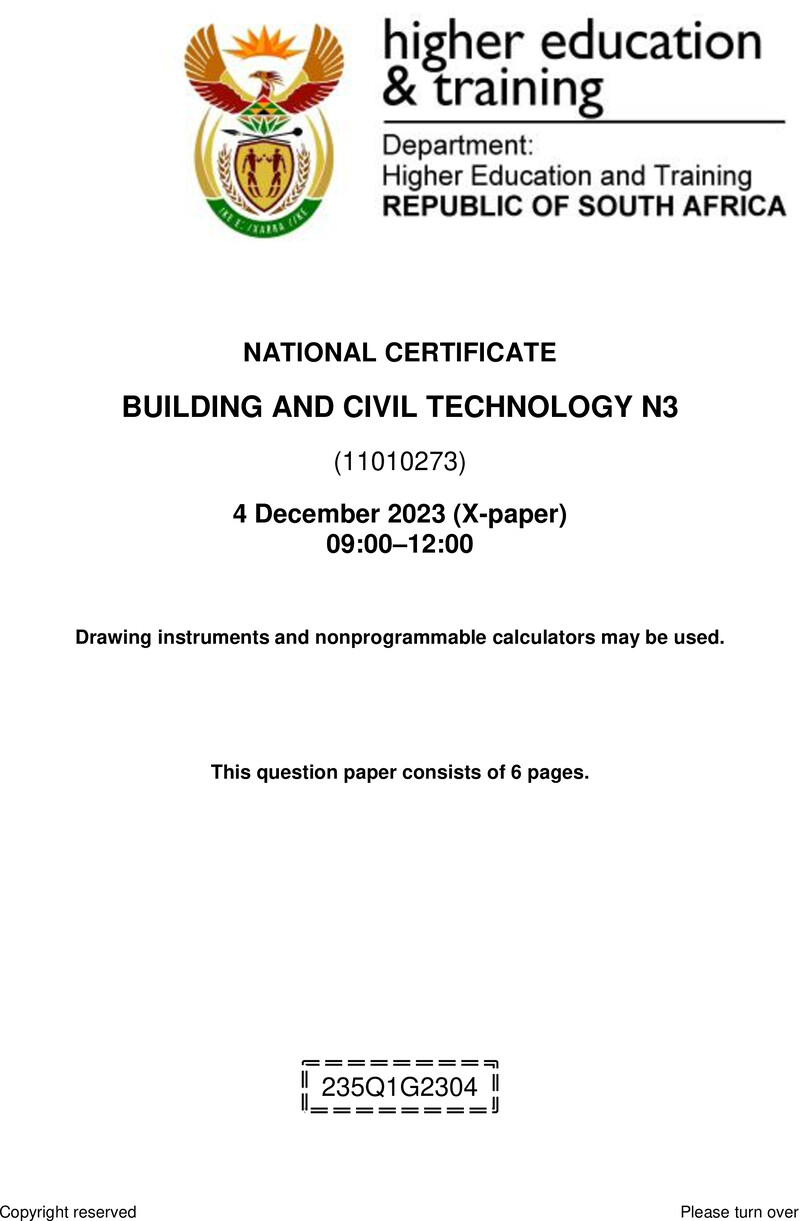 T120 Building And Civil Technology N3 QP Nov 2023 Sign Off