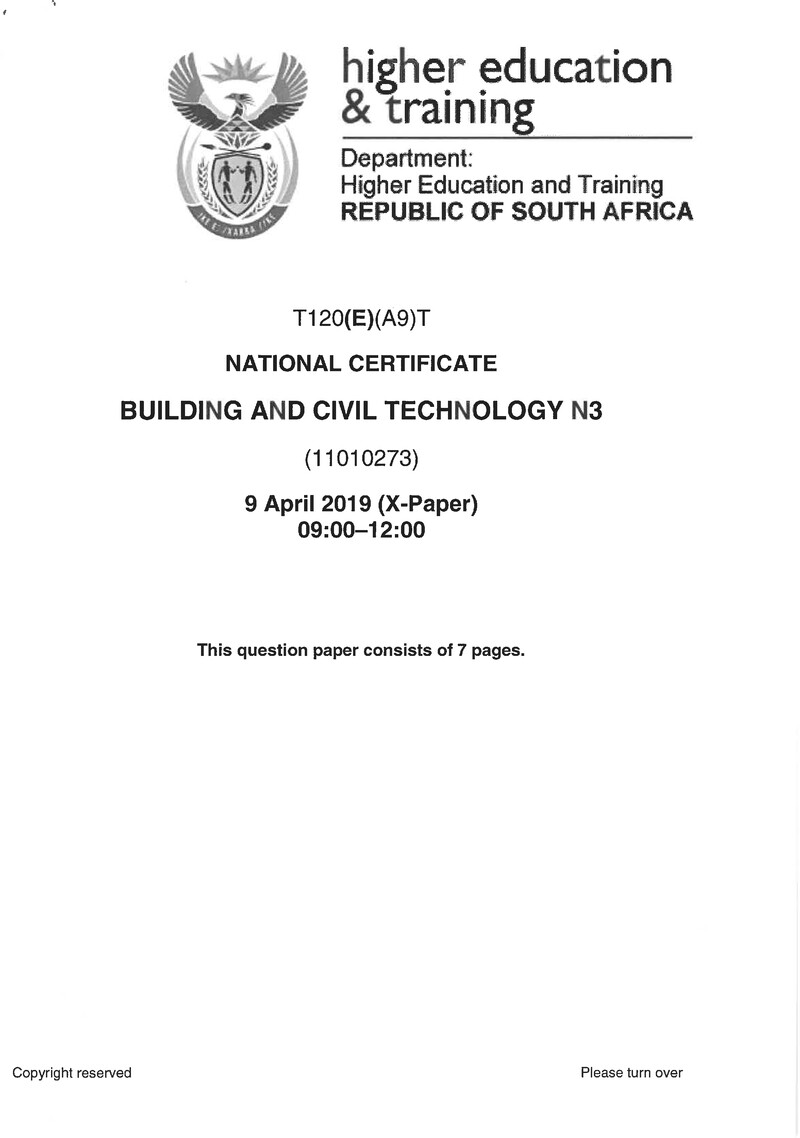 Buidling And Civil Technology N3 Exam Paper 1 2019