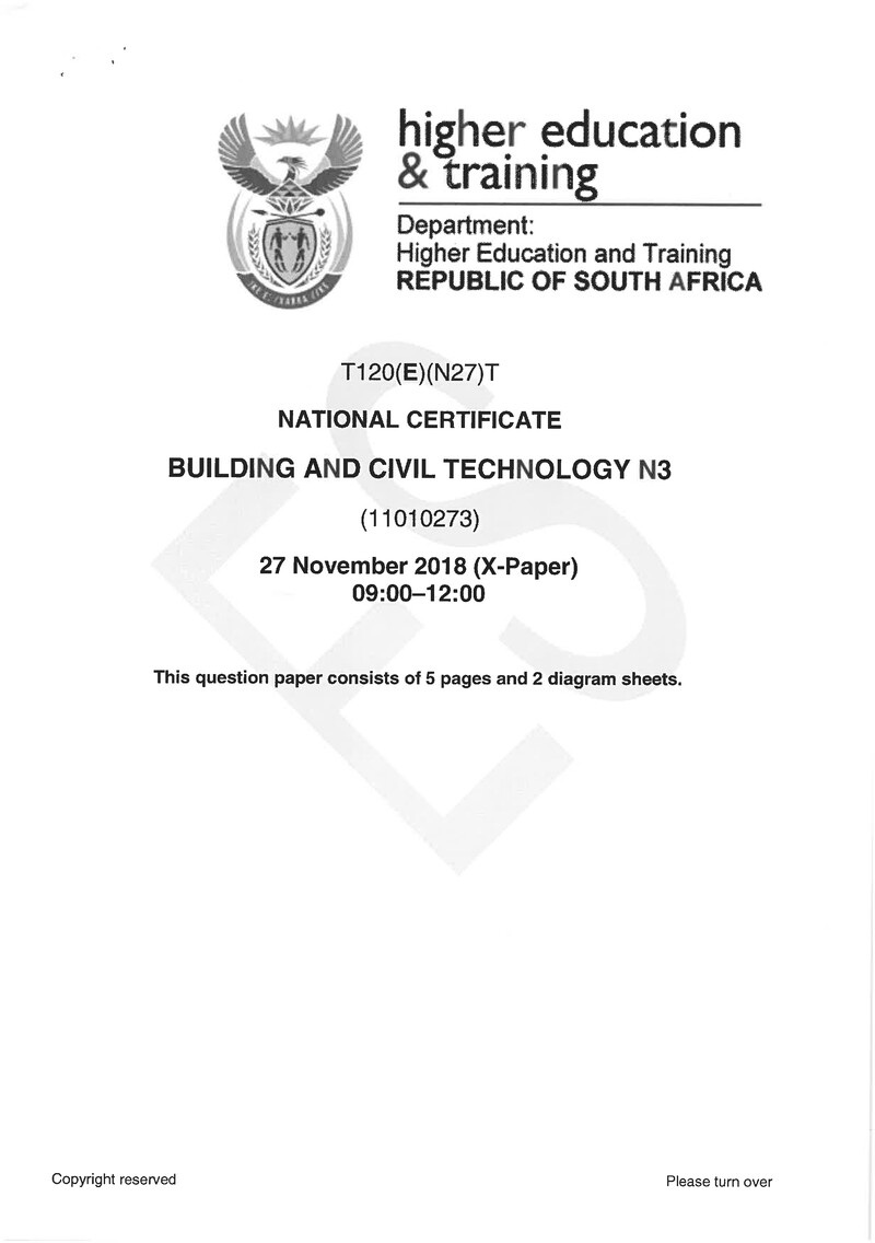 Buidling And Civil Technology N3 Exam Paper 3 2018