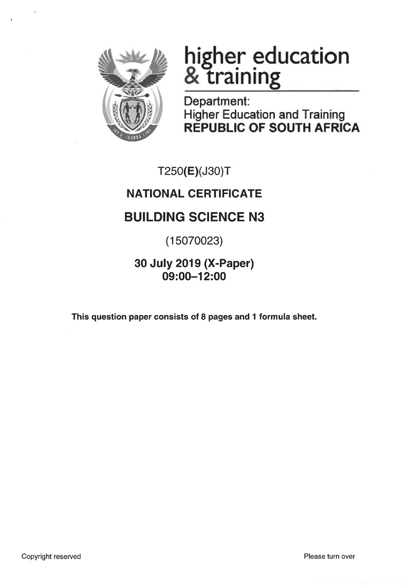 Building Science N3 Exam Paper 2 2019