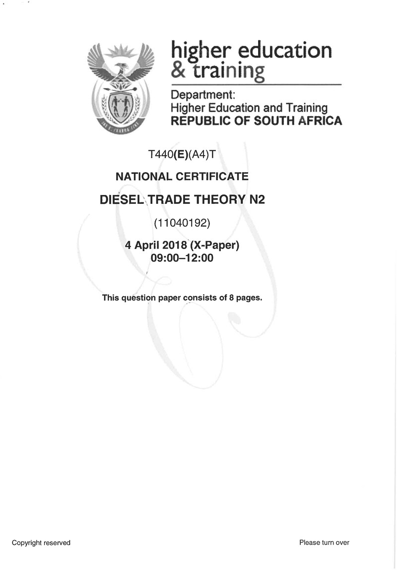 Diesel Trade Theory N2 Exam Paper 1 2018