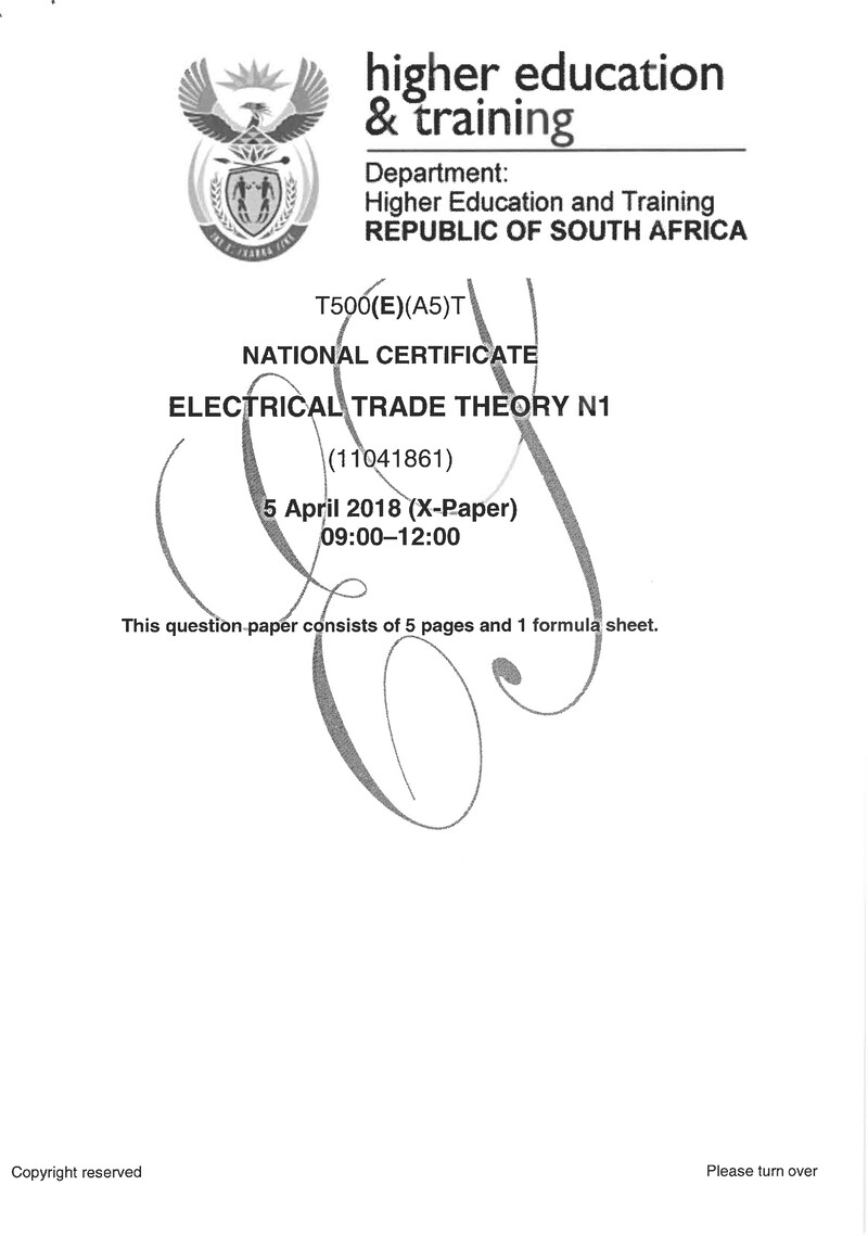 Electrical Trade Theory N1 Exam Paper 1 2018