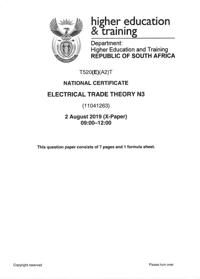 Electrical Trade Theory N3 Exam Paper 2 2019