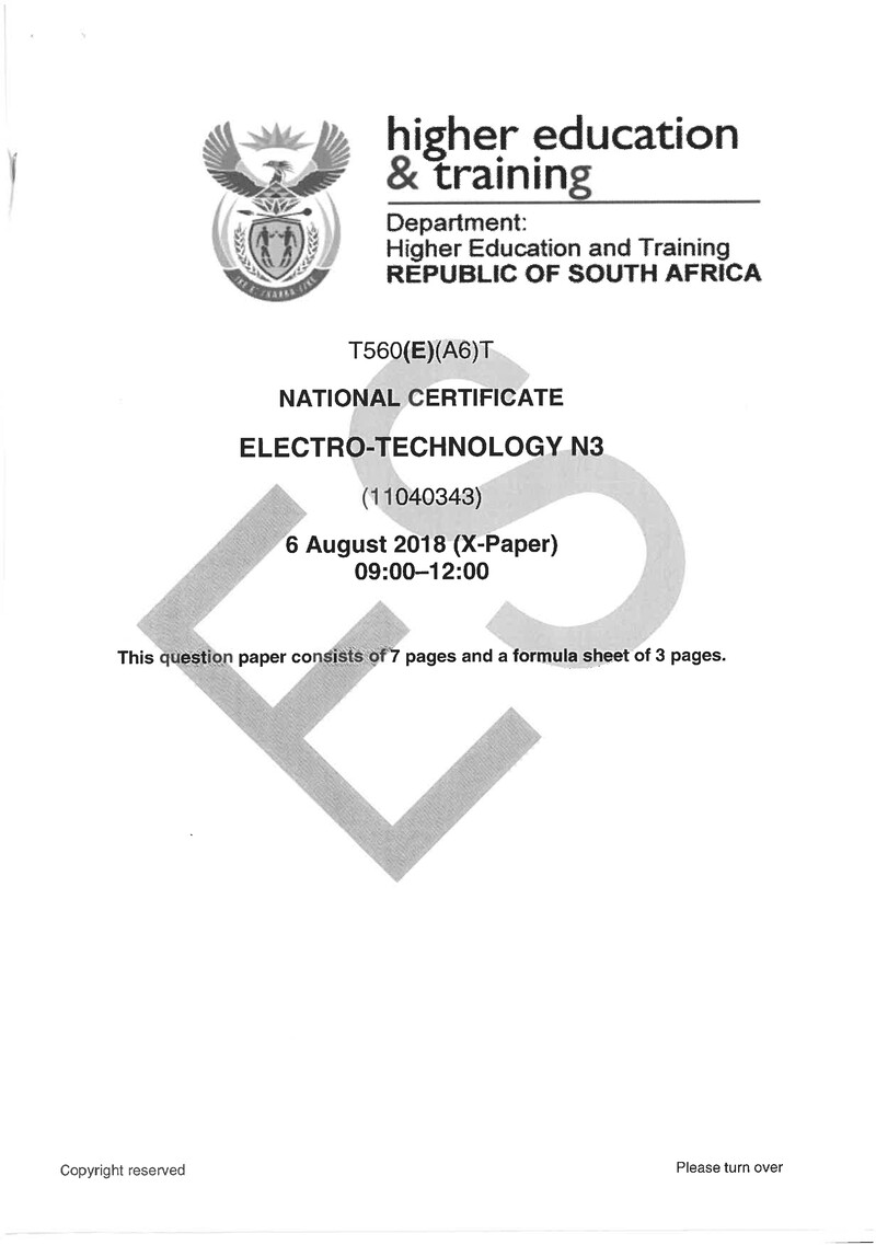 Electrotechnology N3 Exam Paper 2 2018