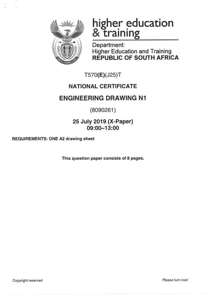 Engineering Drawing N1 Exam Paper 2 2019