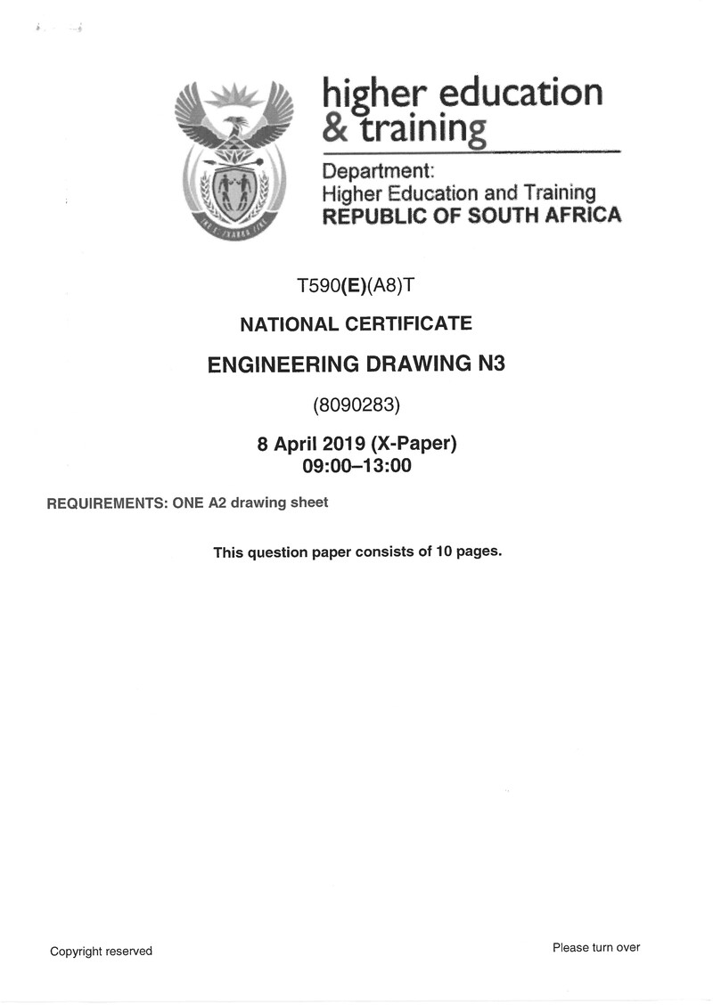 Engineering Drawing N3 Exam Paper 1 2019