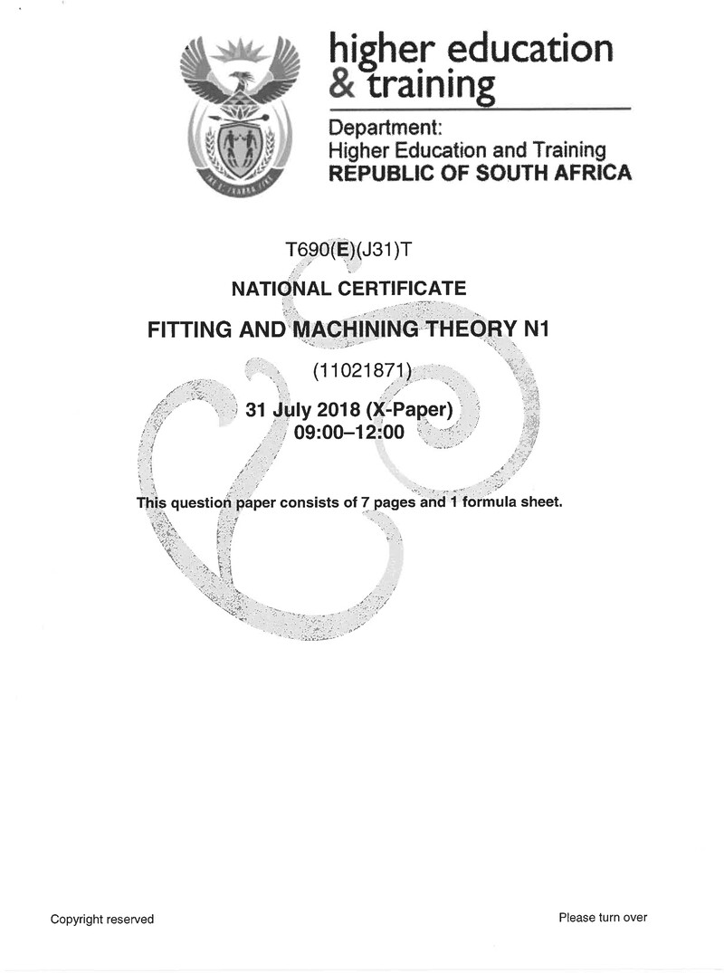 Fitting And Machining Theory N1 Exam Paper 2 2018
