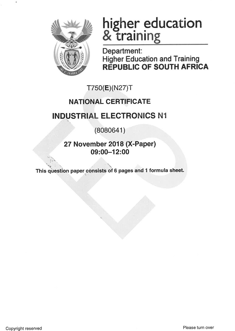 Industrial Electronics N1 Exam Paper 3 2018