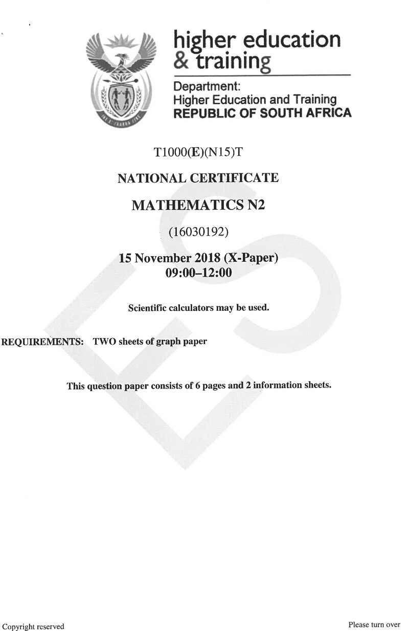 Mathematics N2 Exam Paper 3 2018