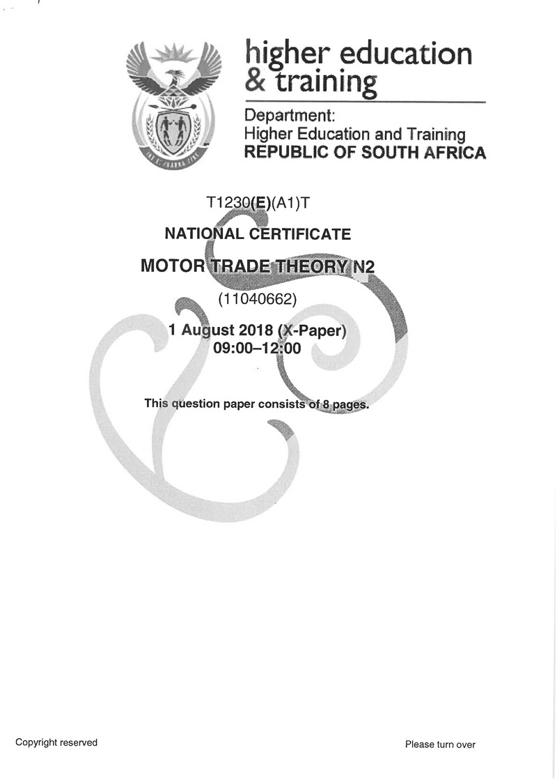 Motor Trade Theory N2 Exam Paper 2 2018