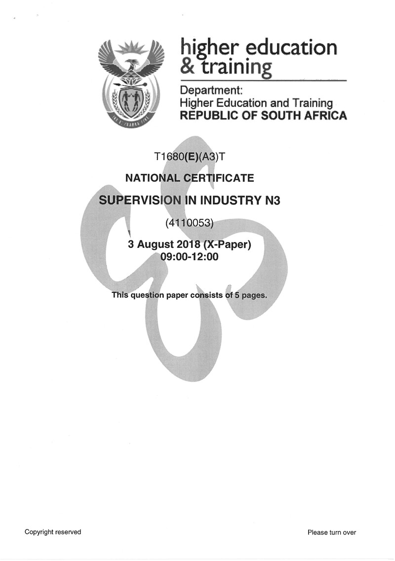 Supervision In Industry N3 Exam Paper 2 2018