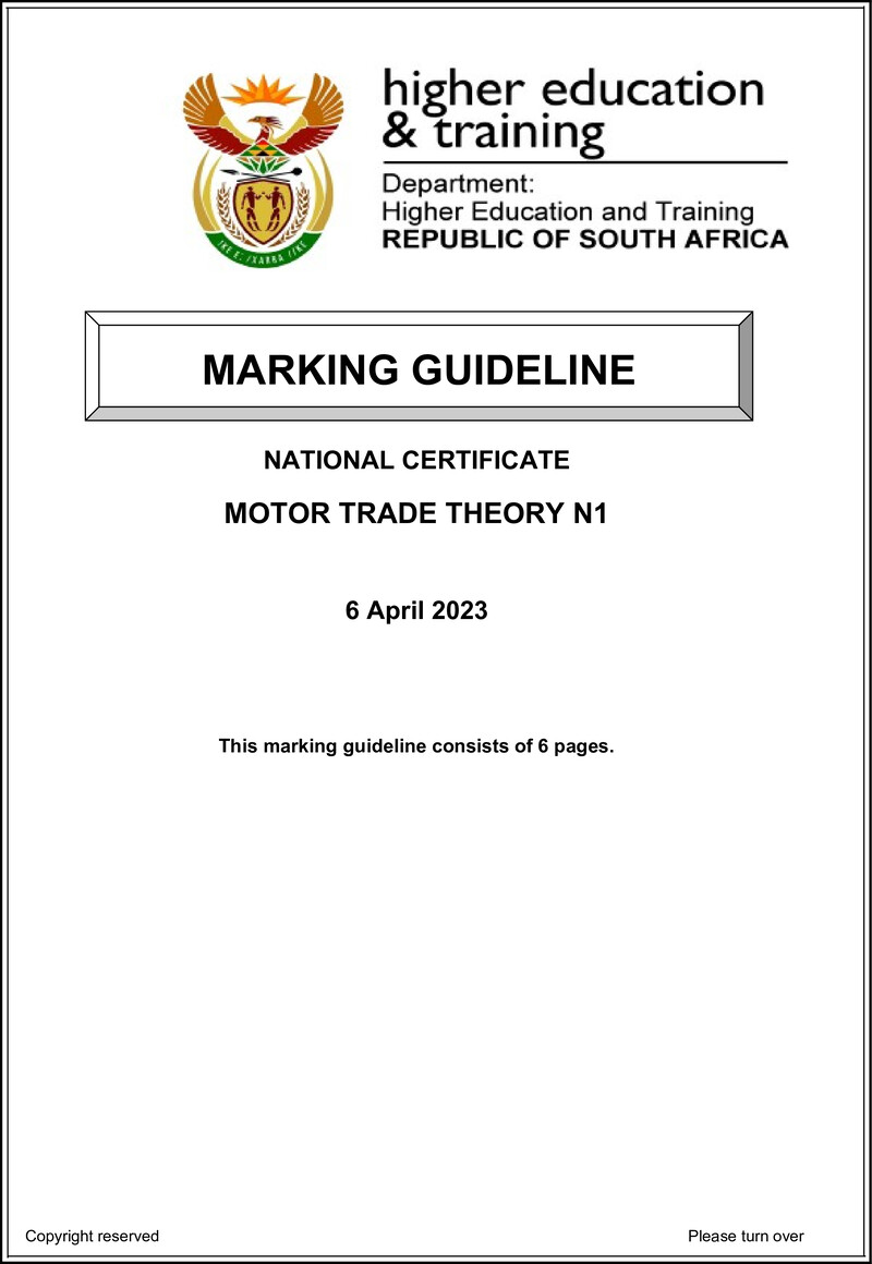 T1220 Motor Trade Theory N1 MEMO April 2023 Watson E preview