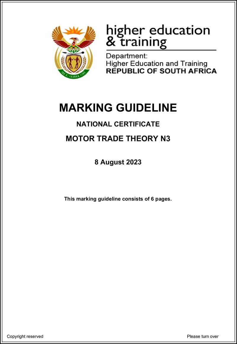 T1240 Motor Trade Theory N3 Aug Mg 2023 Sign Off