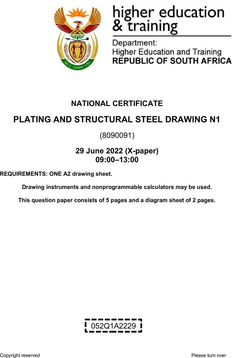 T1330 Plating And Structural Steel Drawing N1 Aug QP 2022