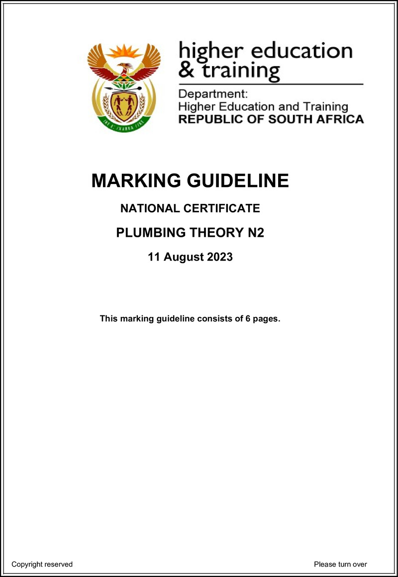 T1380 Plumbing Theory N2 Aug Memo 2023 Sign Off