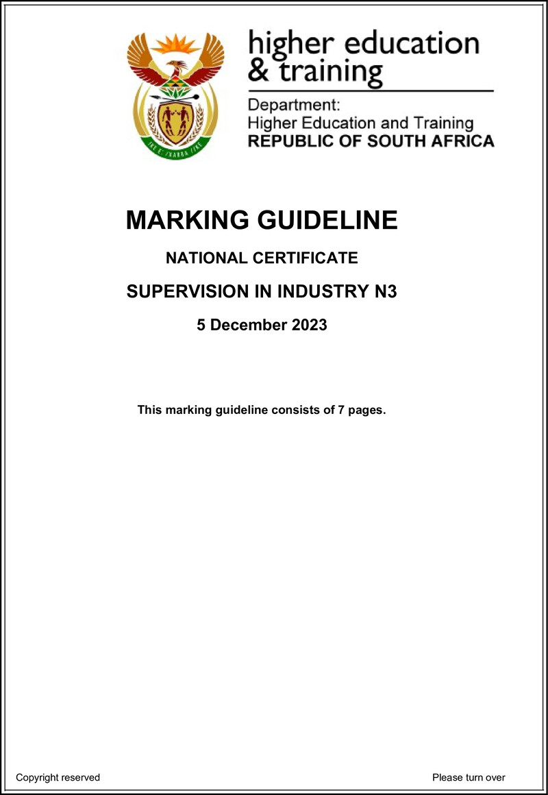 T1680 Supervision In Industry N3 Memo Nov 2023 Signed Off