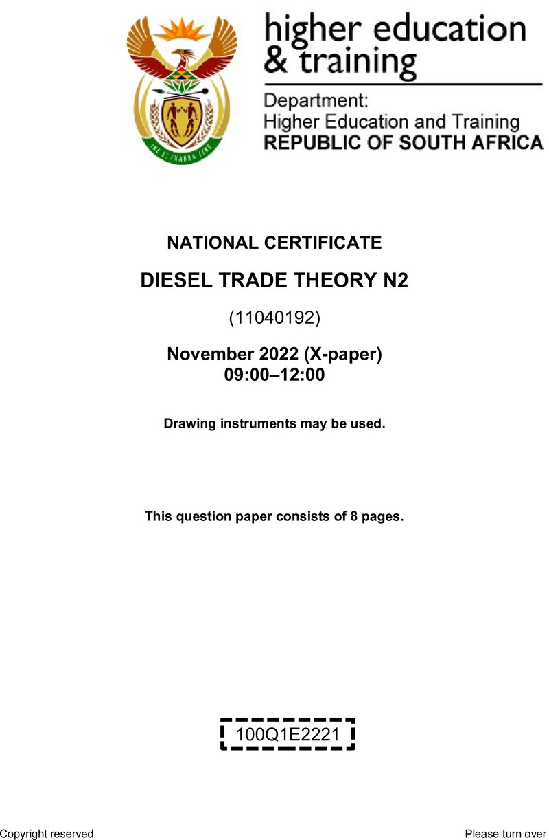T440 Diesel Trade Theory N2 QP Nov 2022 Sign Off preview