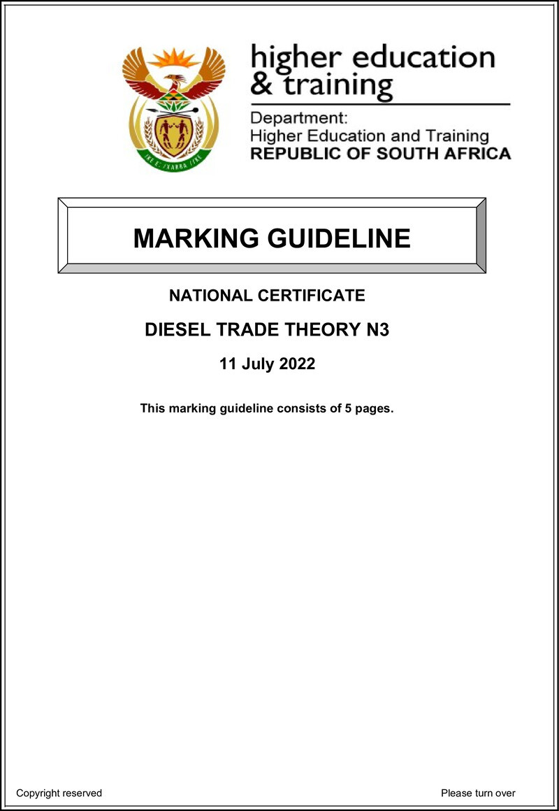 T450 Diesel Trade Theory N3 Aug Memo 2022 Sign Off
