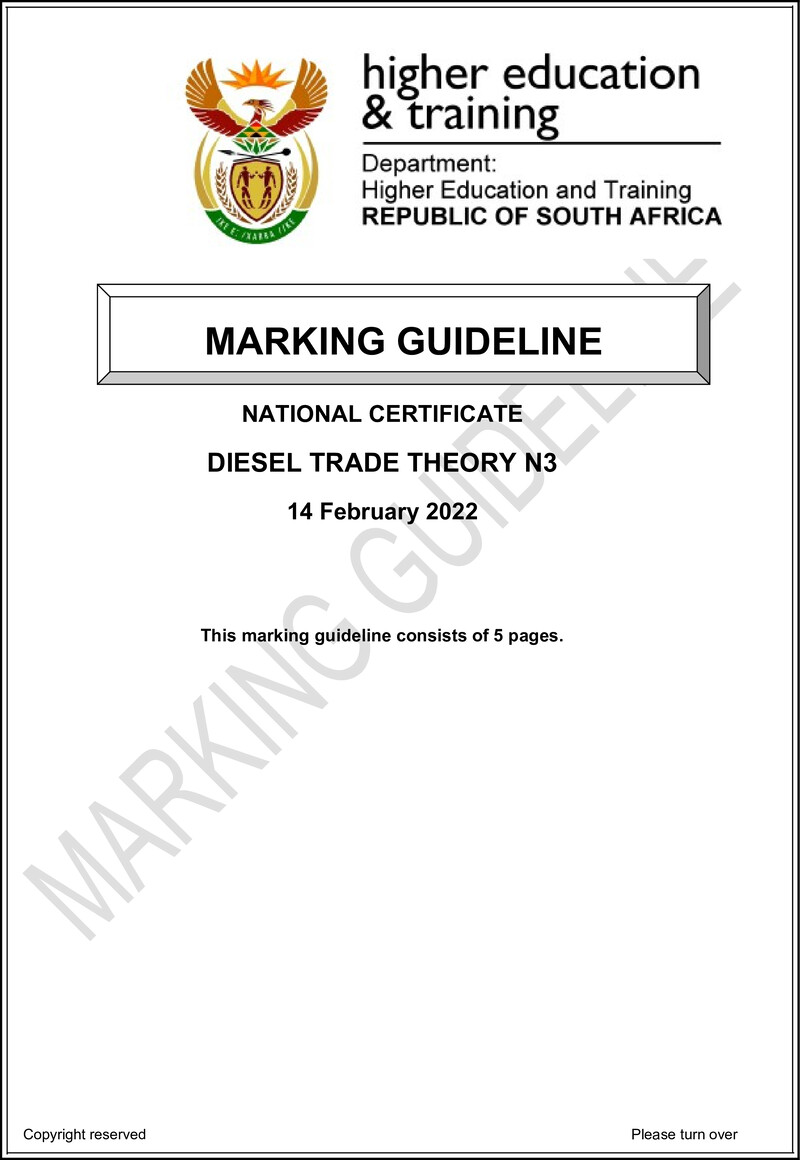 T450 Diesel Trade Theory N3 Memo April 2022 Sign Off
