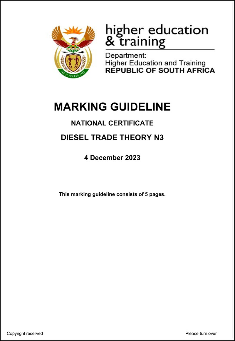 T450 Diesel Trade Theory N3 Memo Nov 2023 Signed Off
