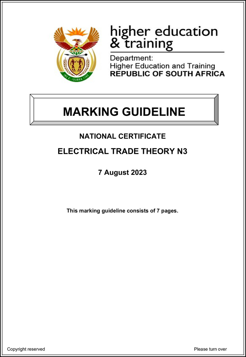 T520 Electrical Trade Theory N3 Memo Aug 2023 Sign Off