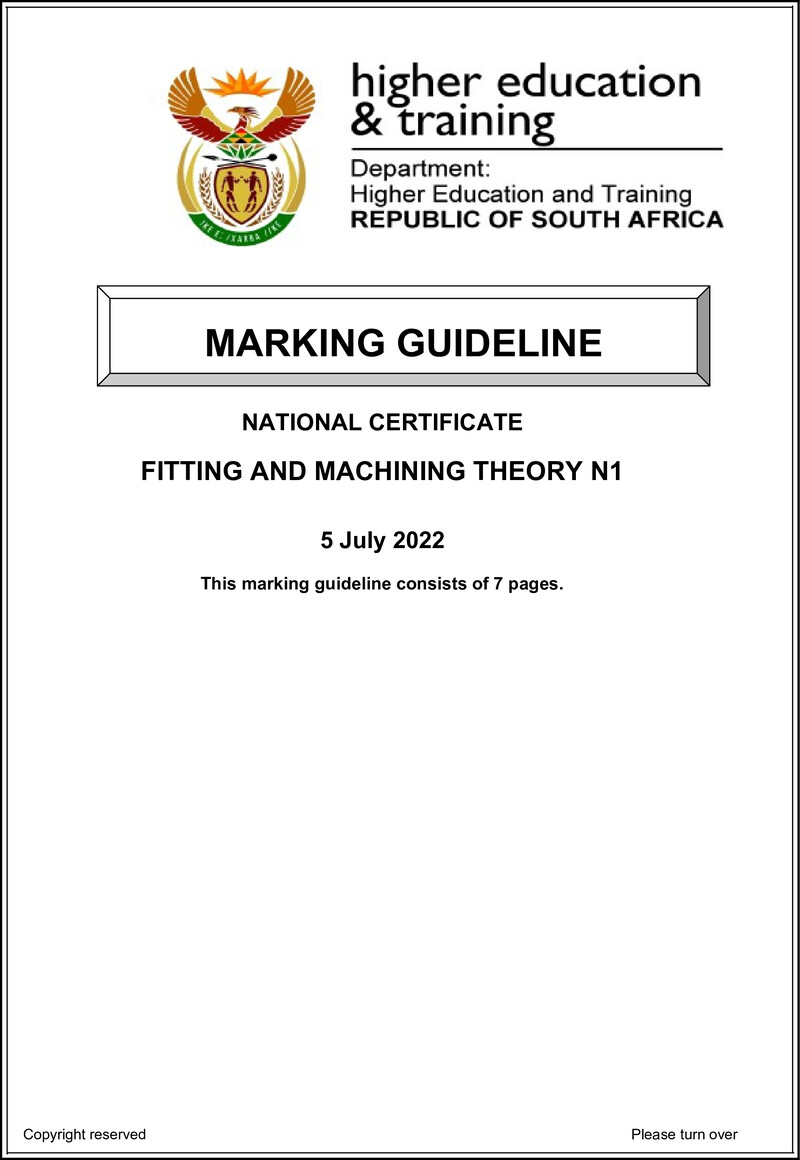T690 Fitting And Machining Theory N1 Aug Memo 2022
