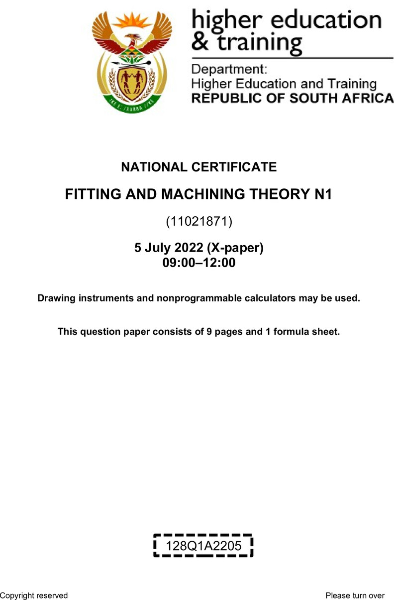 T690 Fitting And Machining Theory N1 Aug QP 2022