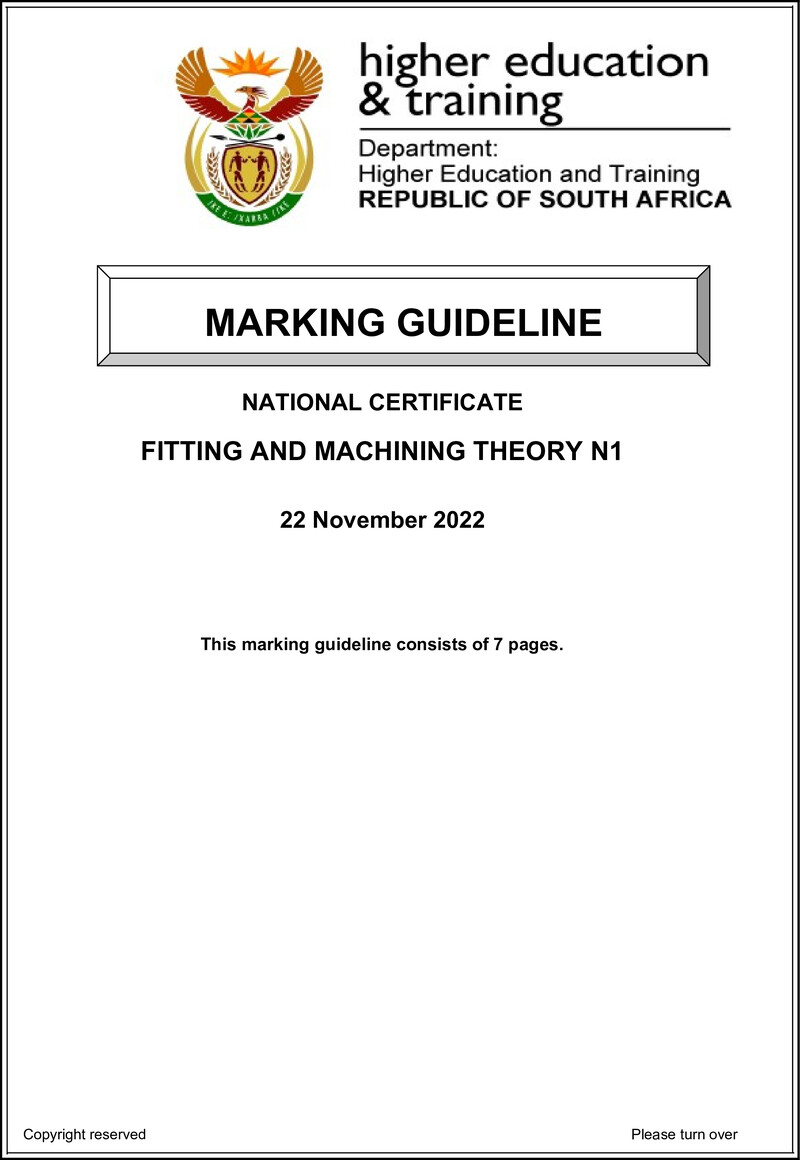 T690 Fitting And Machining Theory N1 Nov Memo 2022