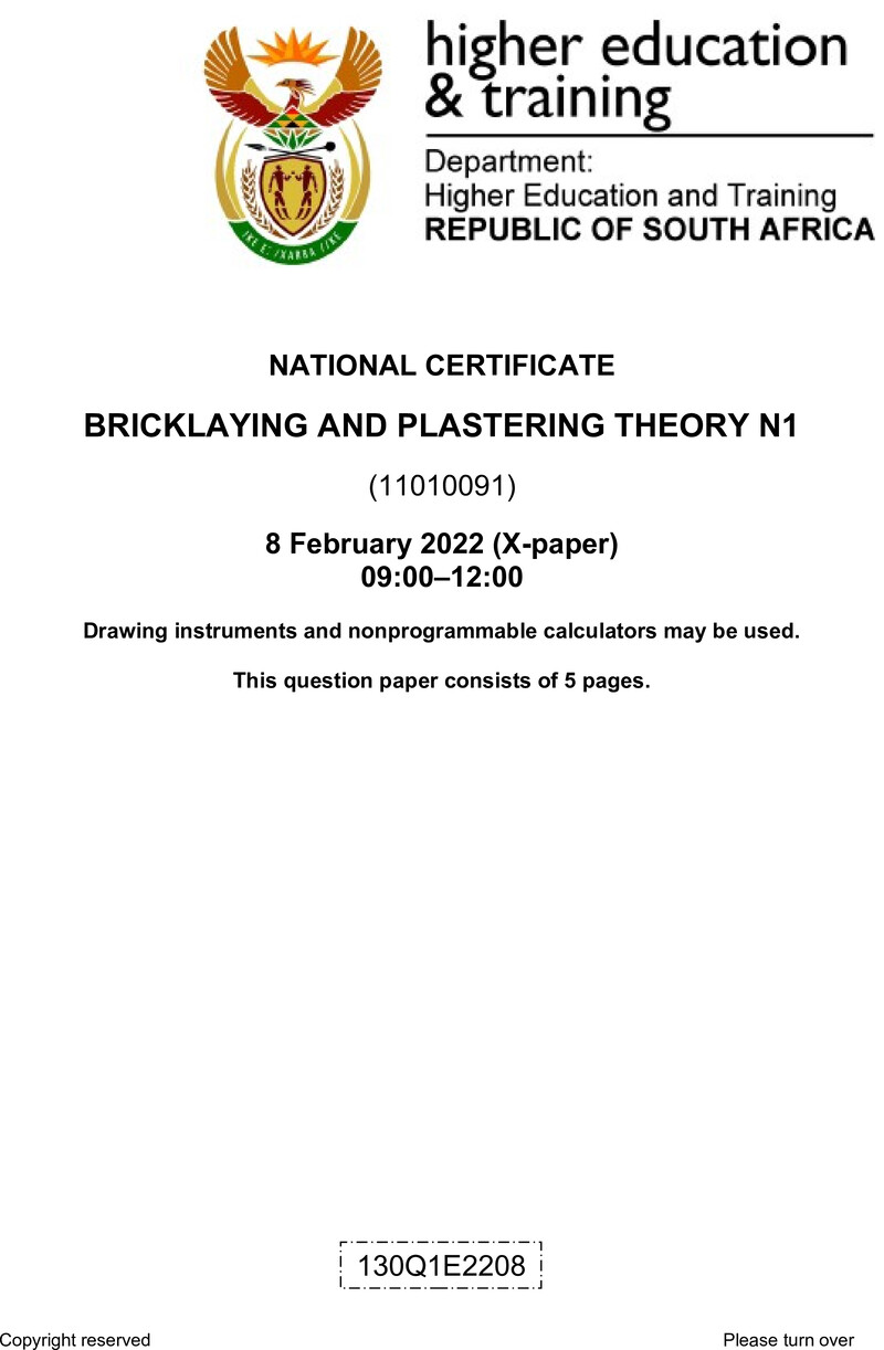 T70 Bricklaying And Plastering Theory N1 QP April 2022 preview