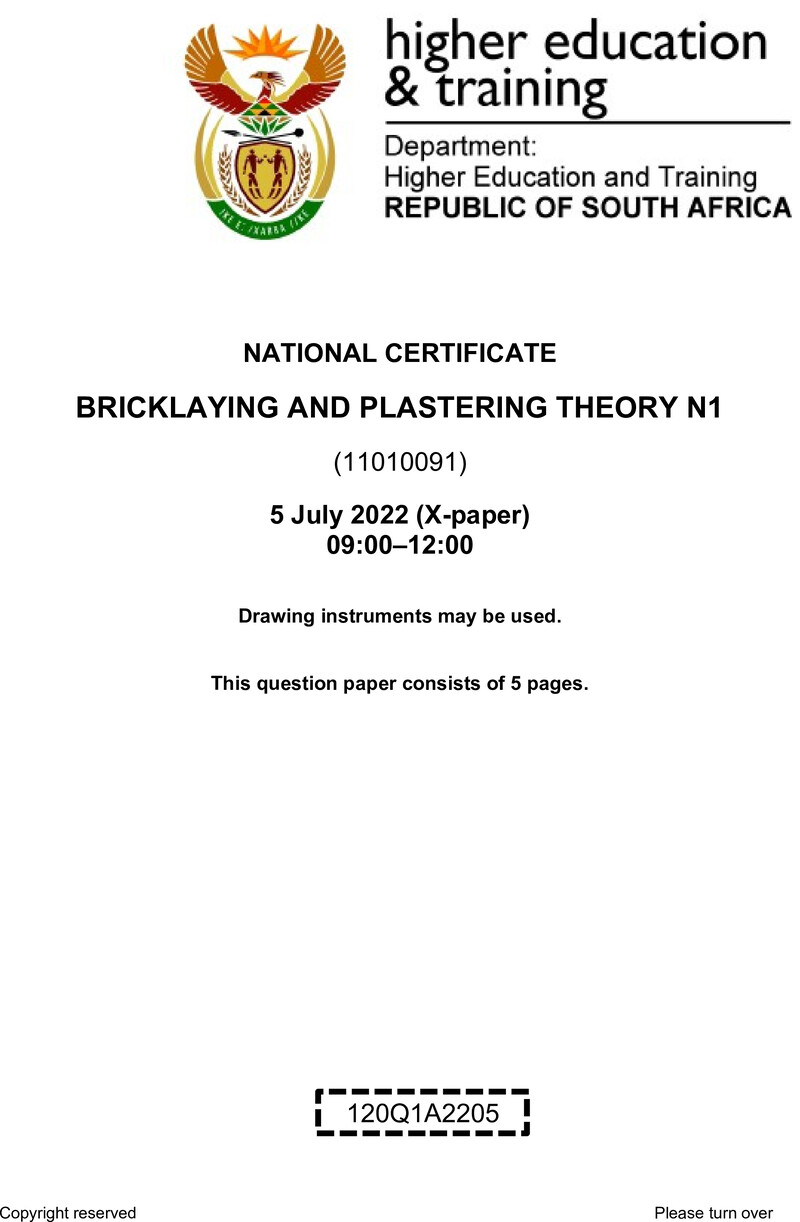 T70 Bricklaying And Plastering Theory N1 QP Aug 2022 Gpw preview