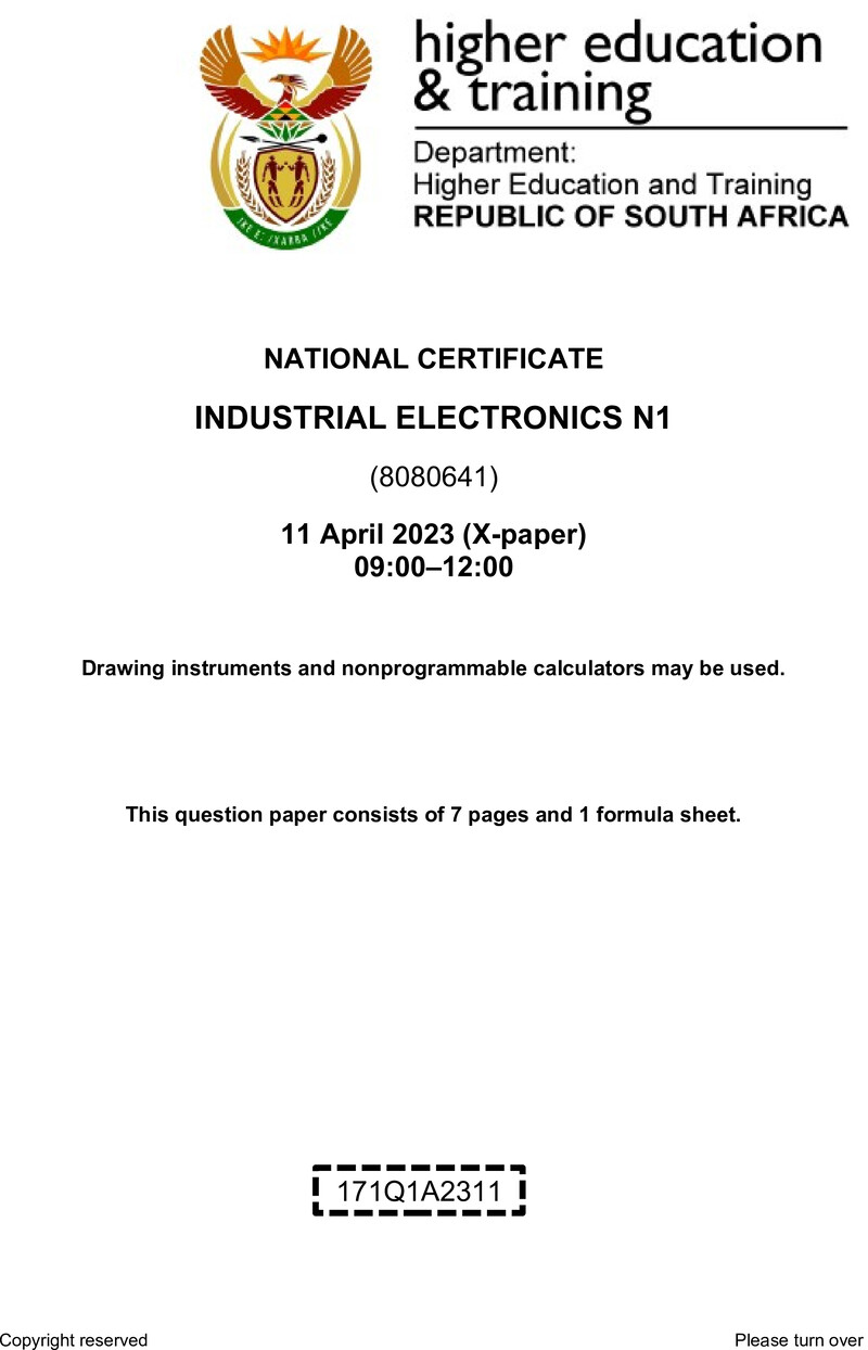 T750 Industrial Electronics N1 QP April 2023 Van Zyl S