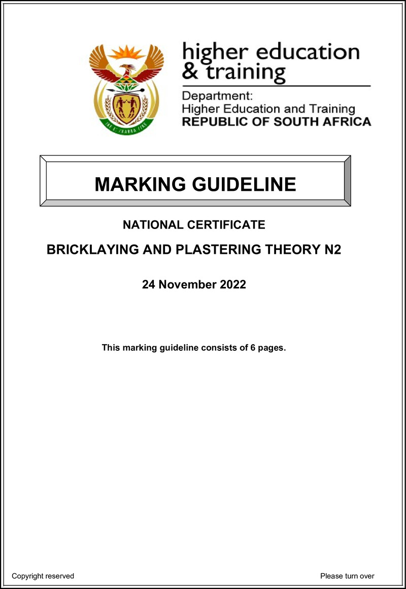 T80 Bricklaying And Plastering Theory N2 Memo Nov 2022 Sign Off