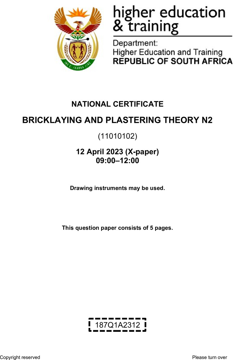 T80 Bricklaying And Plastering Theory N2 QP April 2023 Sign Off preview