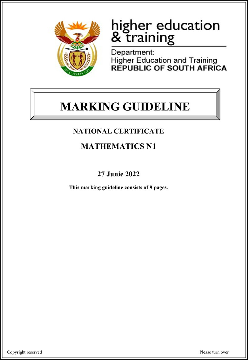 T990 Mathematics N1 Aug Memo 2022