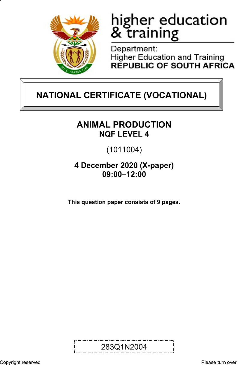 Animal Production L4 QP Nov 2020 Signed Off