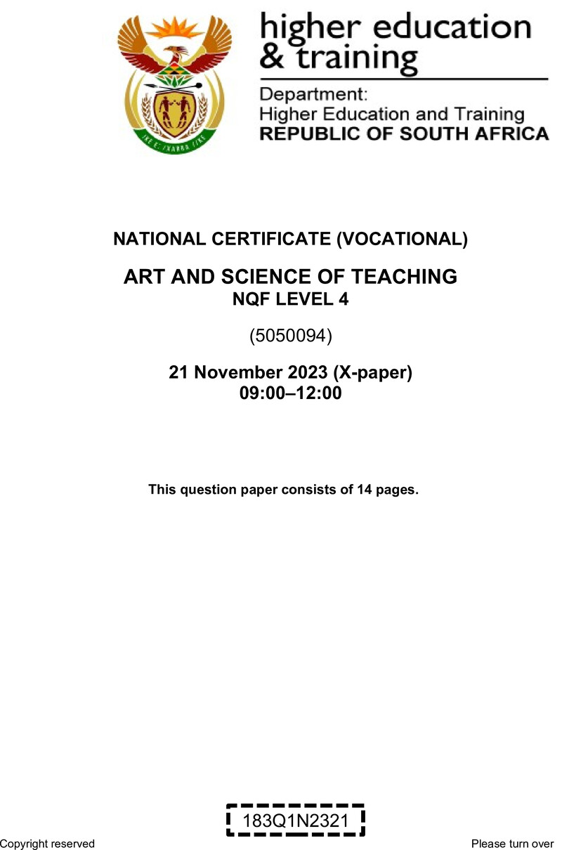 Nc310 Art And Science Of Teaching L4 Nov QP 2023 Signed Off