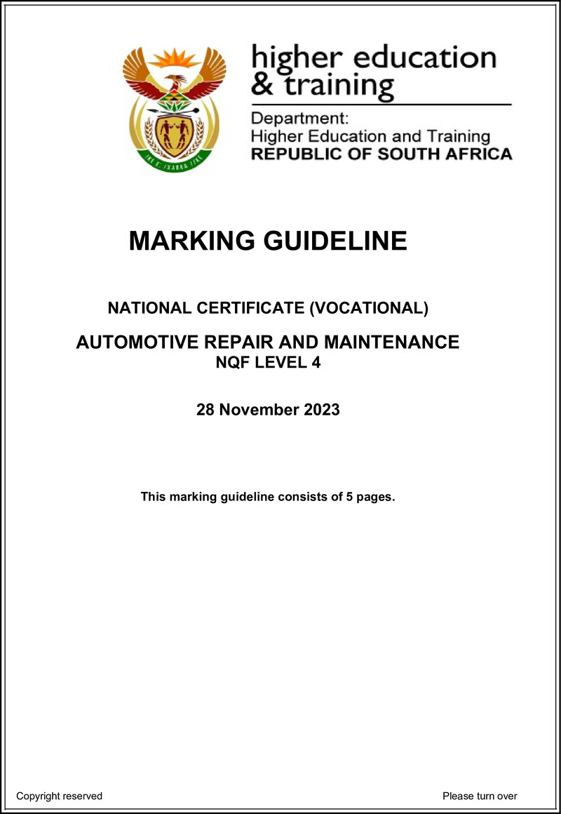 Nc340 Automotive Repair And Maintenance L4 Nov Memo 2023 Signed Off