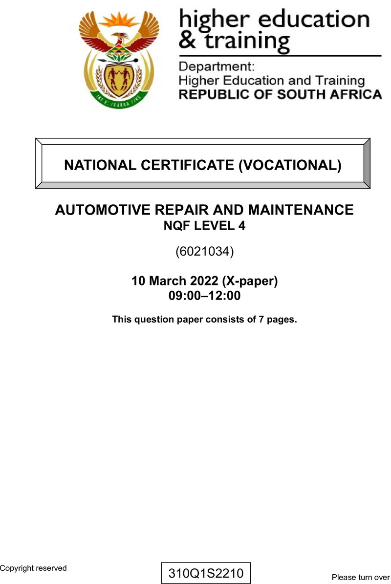 Nc340 Automotive Repair And Maintenance L4 QP Supp Feb 2022 Signed Off