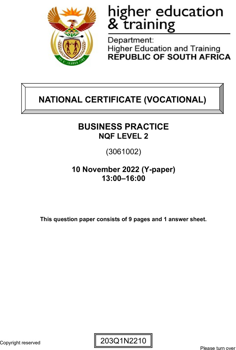 Nc350 Business Practice L2 QP Nov 2022 Moller