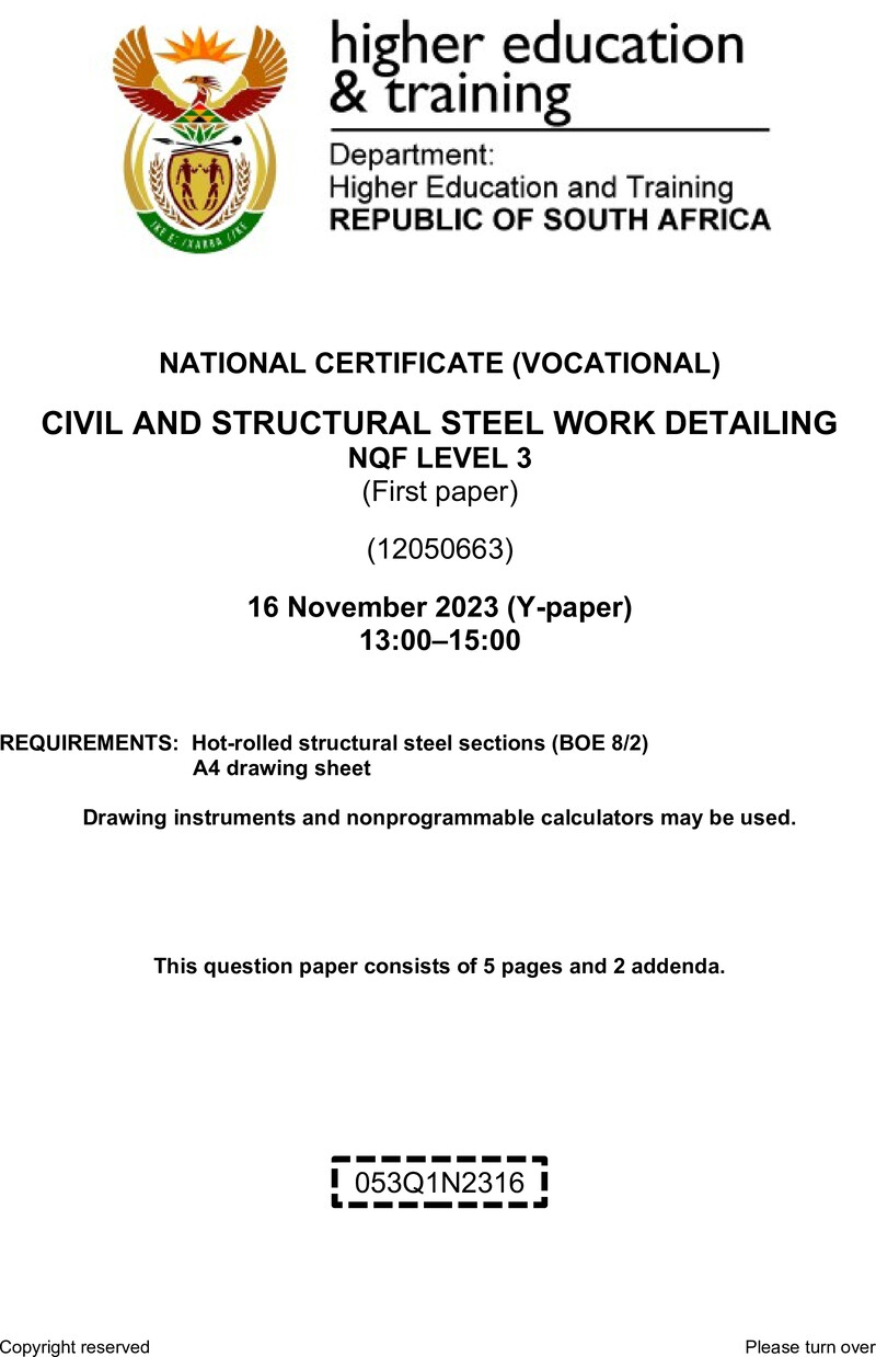 Civil And Structural Steelwork Detailing L3 P1 Nov QP 2023 De Jager T preview
