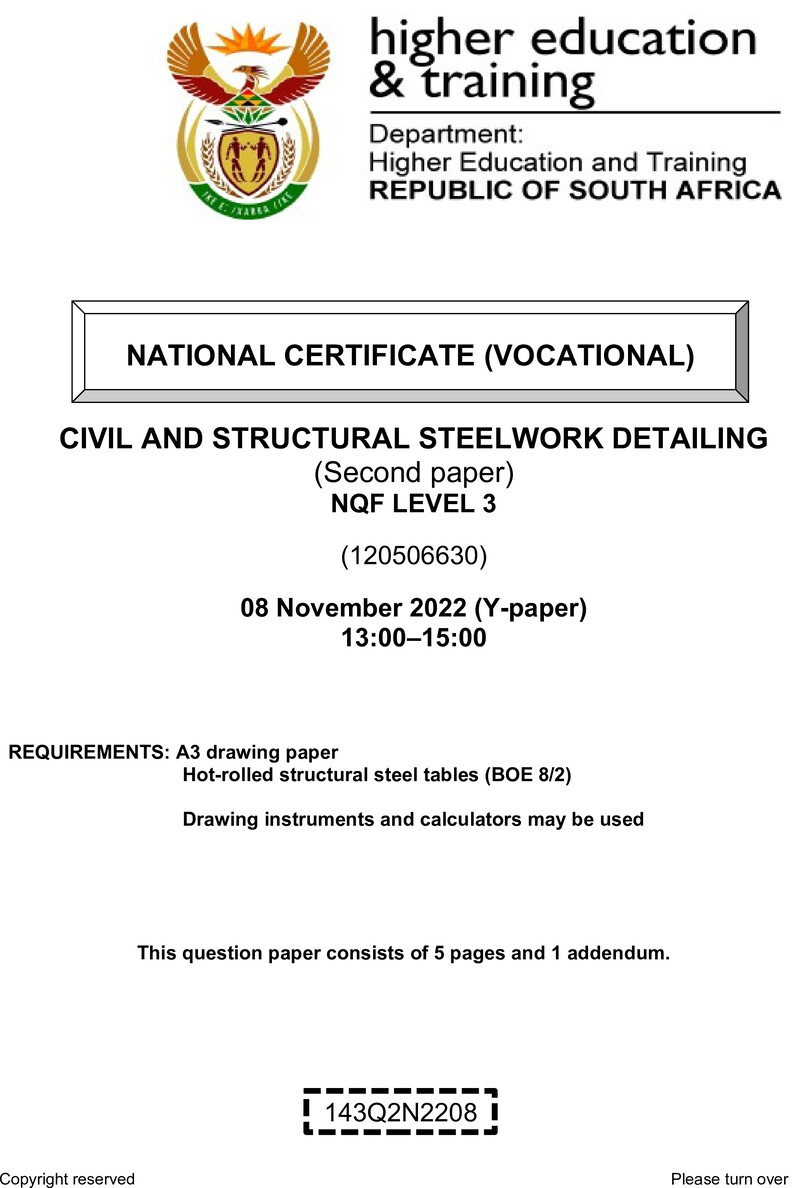 Nc430 Civil And Structural Steelwork Detailing L3 P2 Nov QP 2022