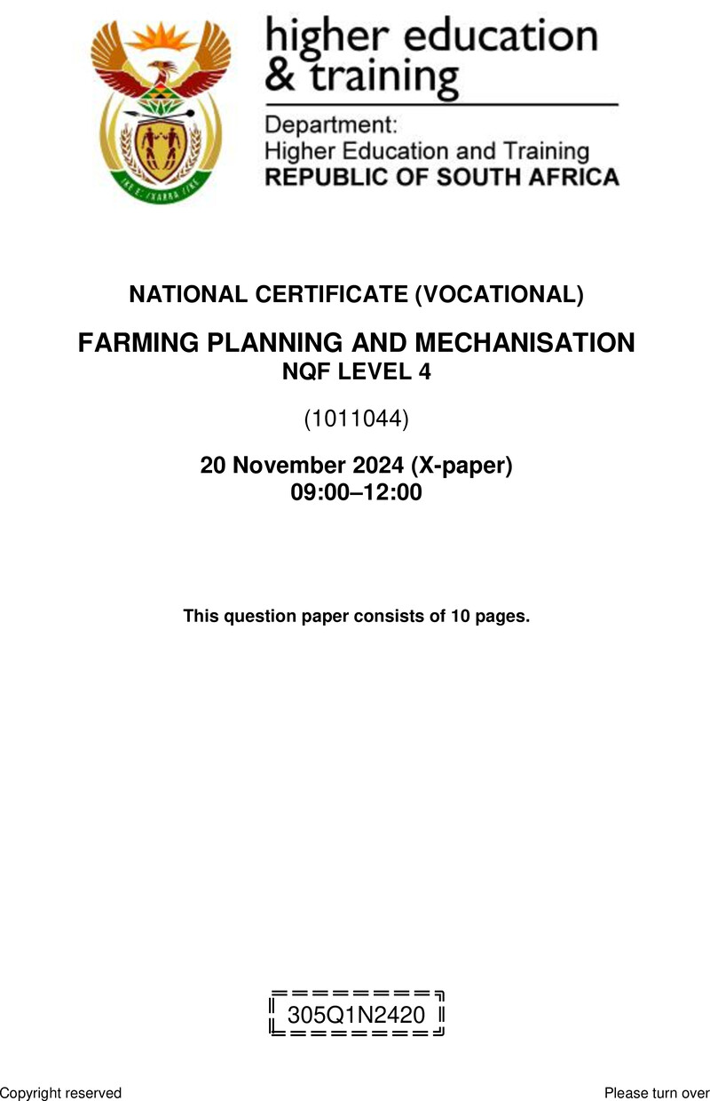 N2420 Nc1280 Farm Planning And Mechanisation L4 QP Nov 2024