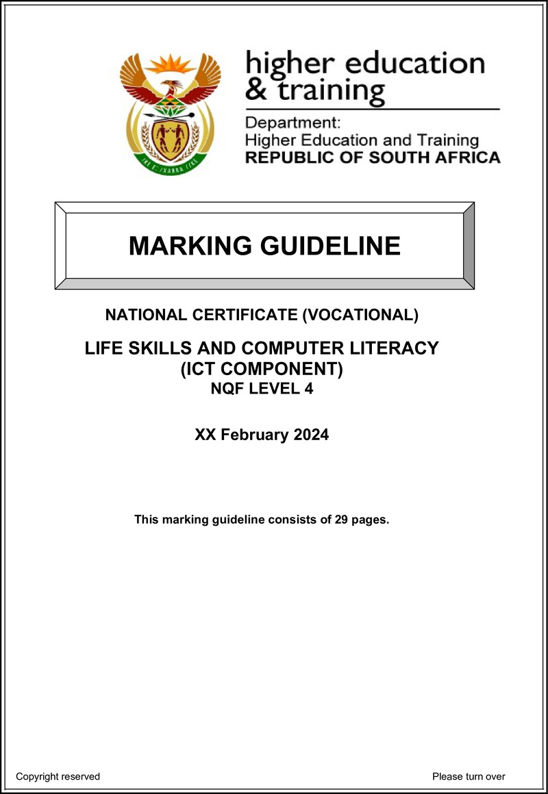 Nc Life Skills And Computer Literacy L4 P2 MEMO Supp 2024 preview