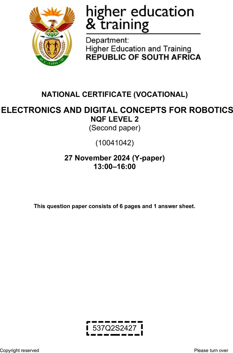 Nc1020 Electronics And Digital Concepts For Robotics L2 P2 QP Nov 2024