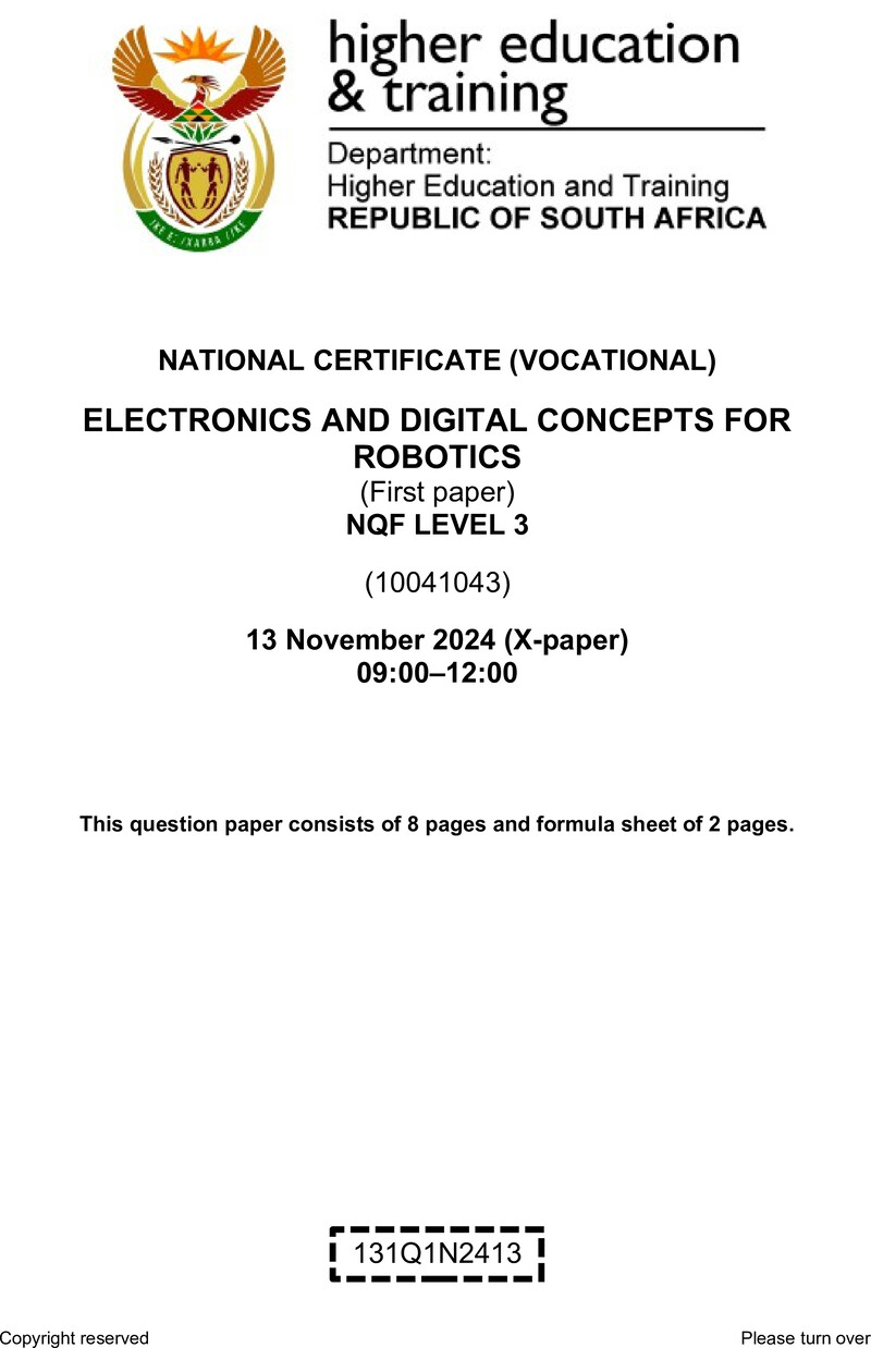 Nc1030 Electronics And Digital Concepts For Robotics L3 P1 QP Nov 2024