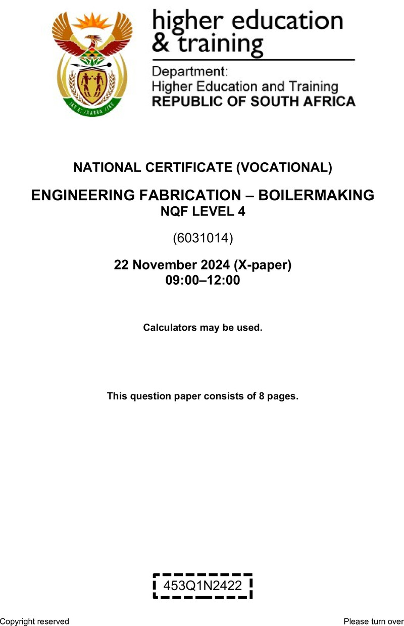 Nc1040 Engineering Fabrication Boilermaking L4 QP Nov 2024